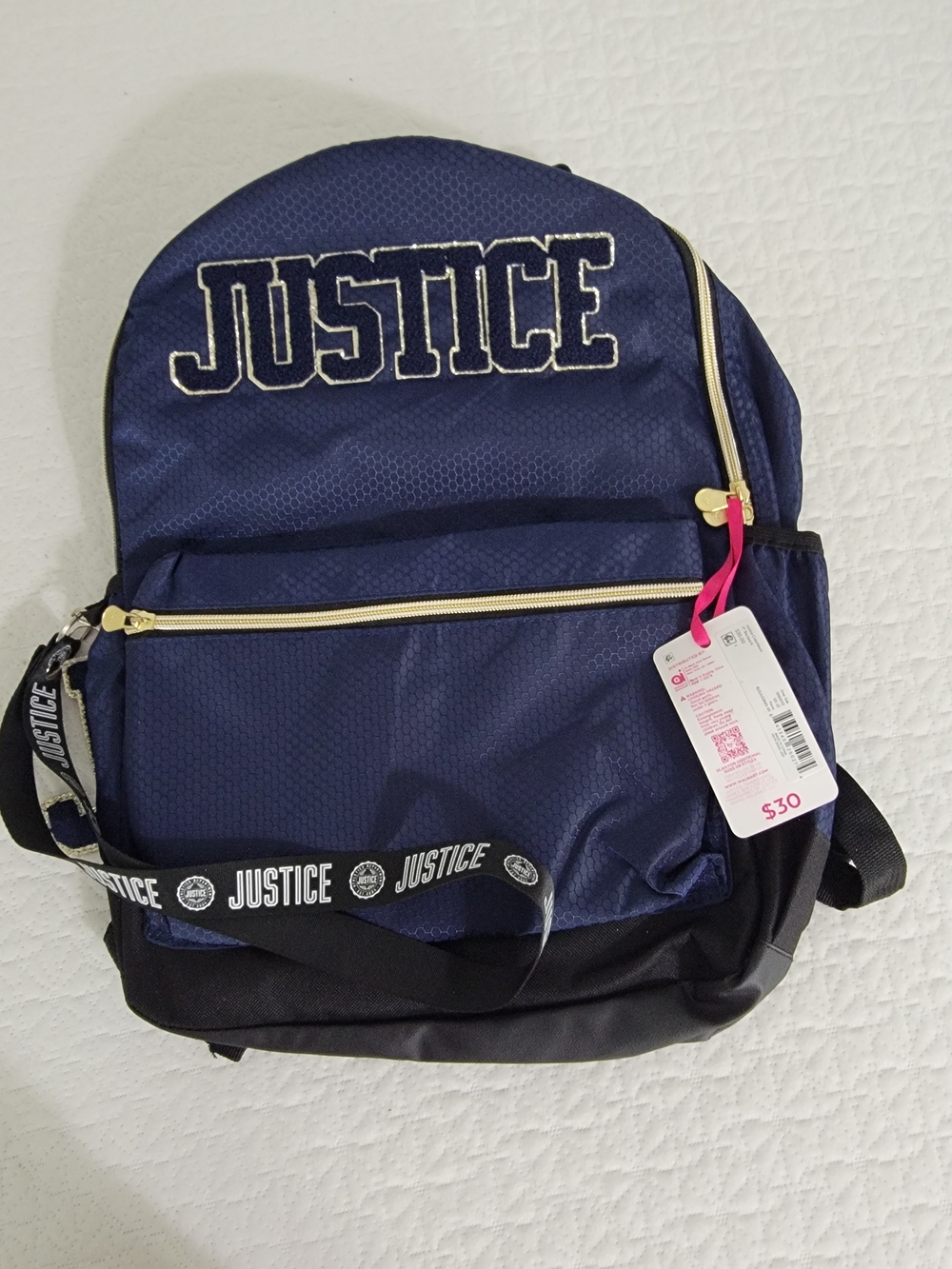 Justice Navy Blue Backpack with Gold Zippers - Girls/Men Bags
